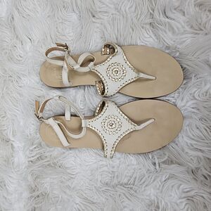 Jack Rogers Maci Leather Flat Ankle Strap Sandals Bone/Gold Women’s Size 8.5
